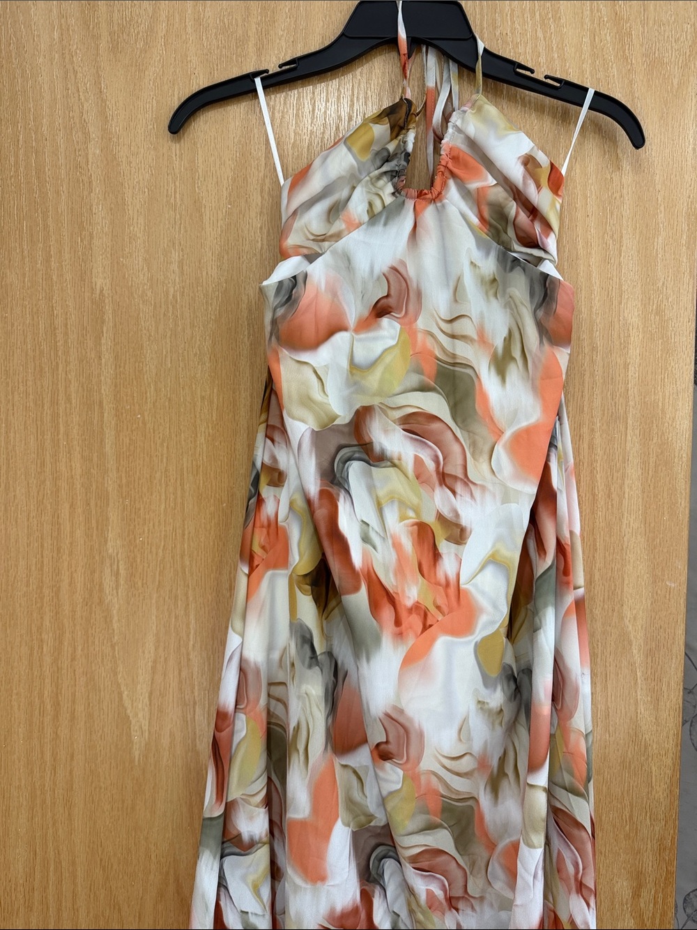 SHEIN Coral, Olive & Cream Abstract Halter Maxi Dress